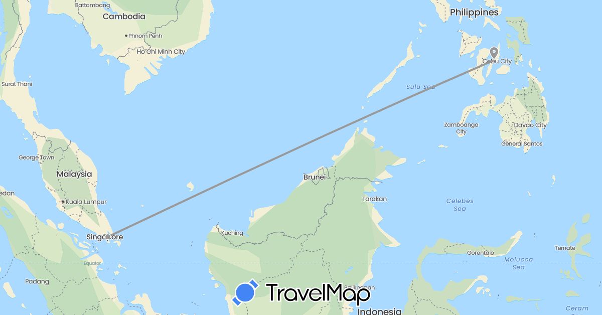 TravelMap itinerary: driving, plane in Philippines, Singapore (Asia)